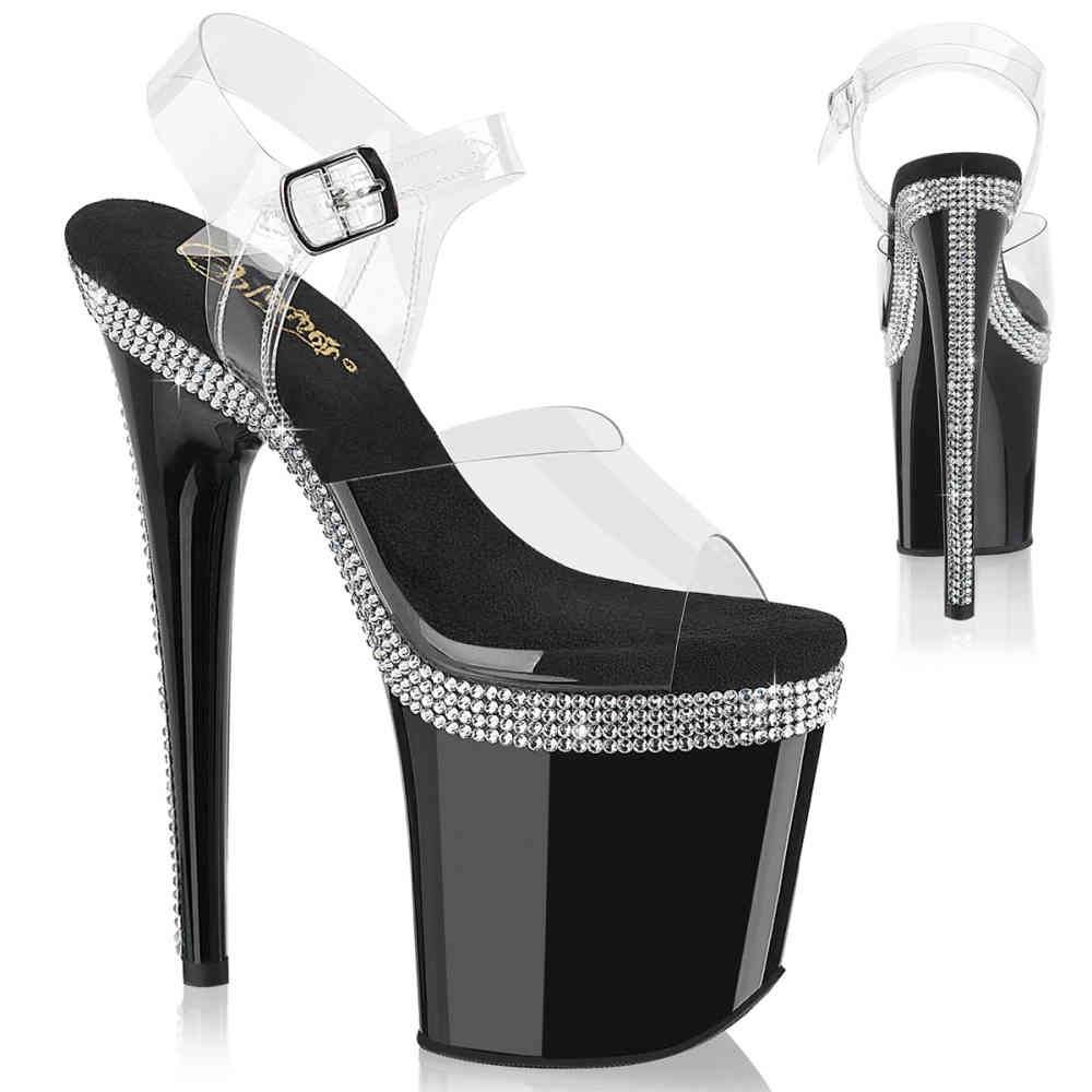 Pleaser - FLAMINGO808MLS Ankle strap sandal, Pole dance shoes - Black/Transparent Product image